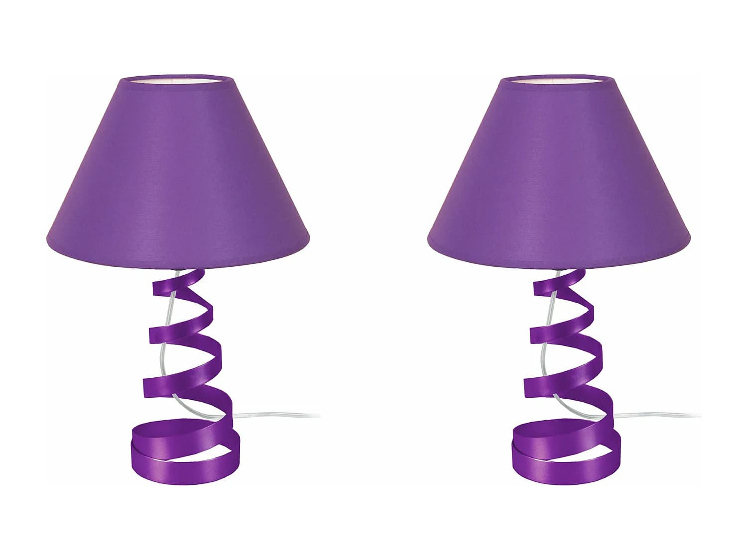 Pair de Lampes de chevet spirale métal violet 39 cm.