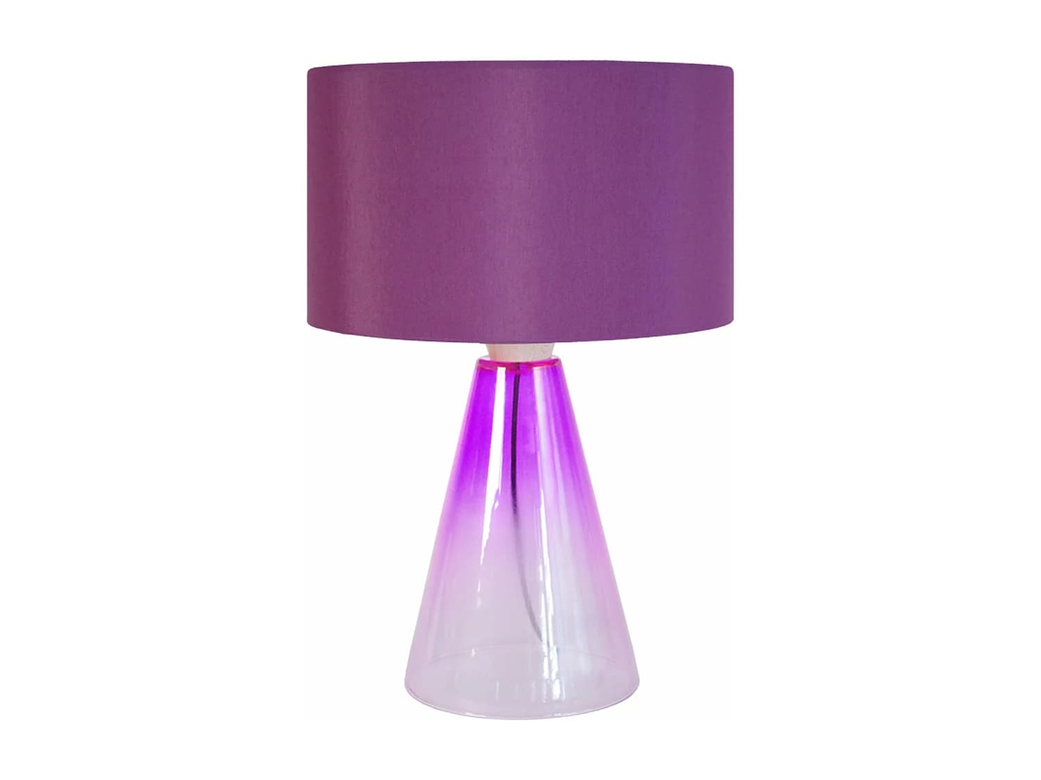 Lampe de salon conique verre transparent ,violet 52 cm.
