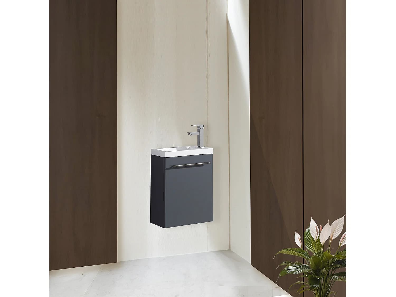 Meuble lave main vasque 40 cm gris laqué Aquapixo