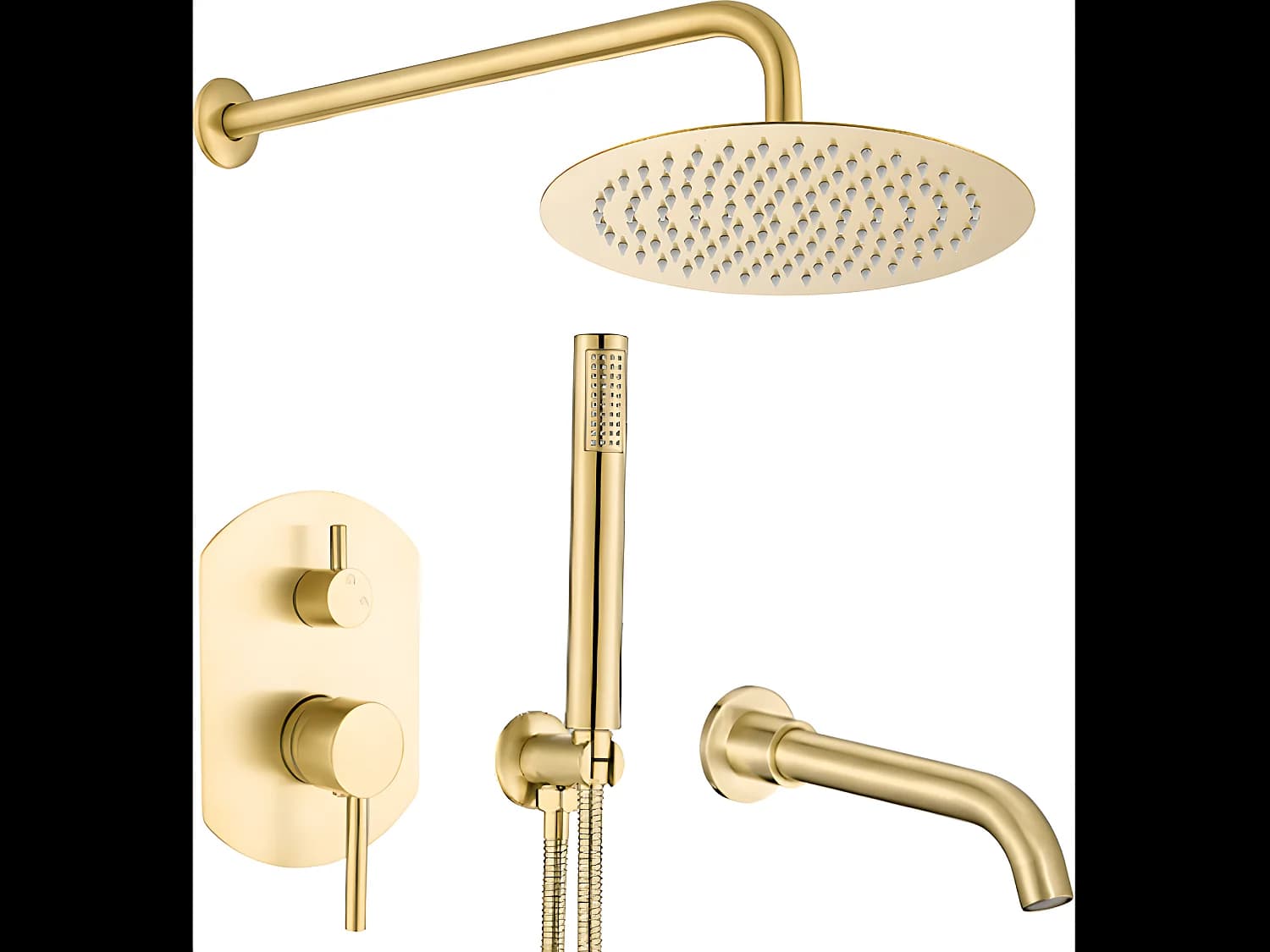 Ensemble de douche encastré monocommande ROMA or brossé rond Ø 20cm