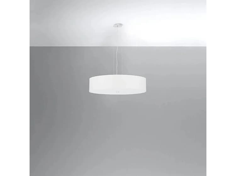 Lustre Skala Minimaliste En Tissu/Verre/Acier - 5 Sources Lumineuses - L.50 X H.102 Cm - Blanc