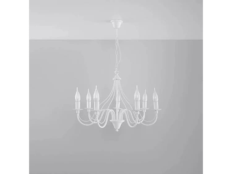 Lustre Minerwa Moderne En Acier - 7 Sources Lumineuses - L.60 X H.80 Cm - Blanc