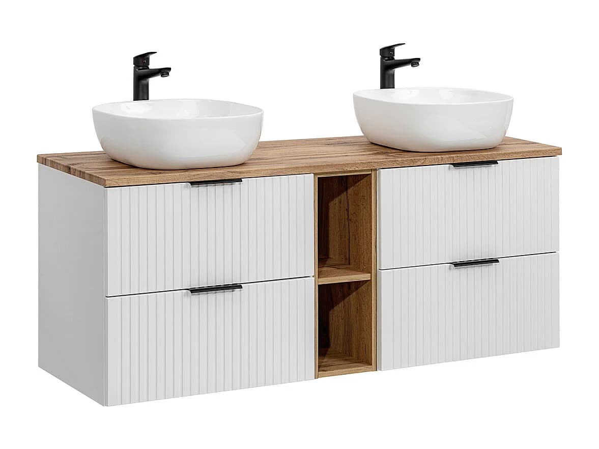 Meuble double vasque 140cm 2 niches Adriel Blanc