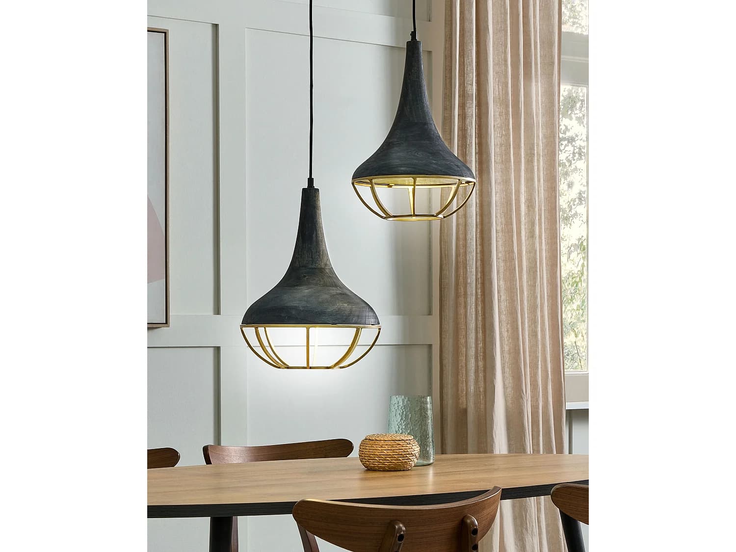 Lampe suspension BAGMATI Bois de manguier Noir