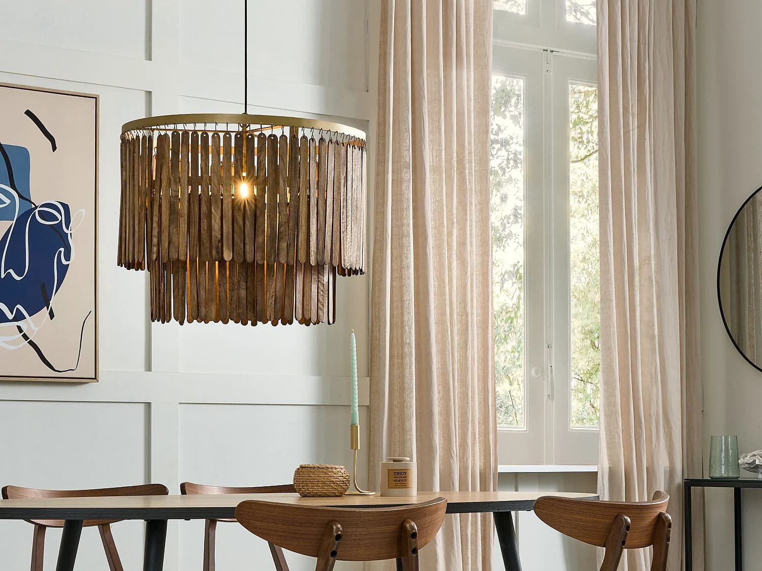 Lampe suspension KAVERI Bois de manguier Marron