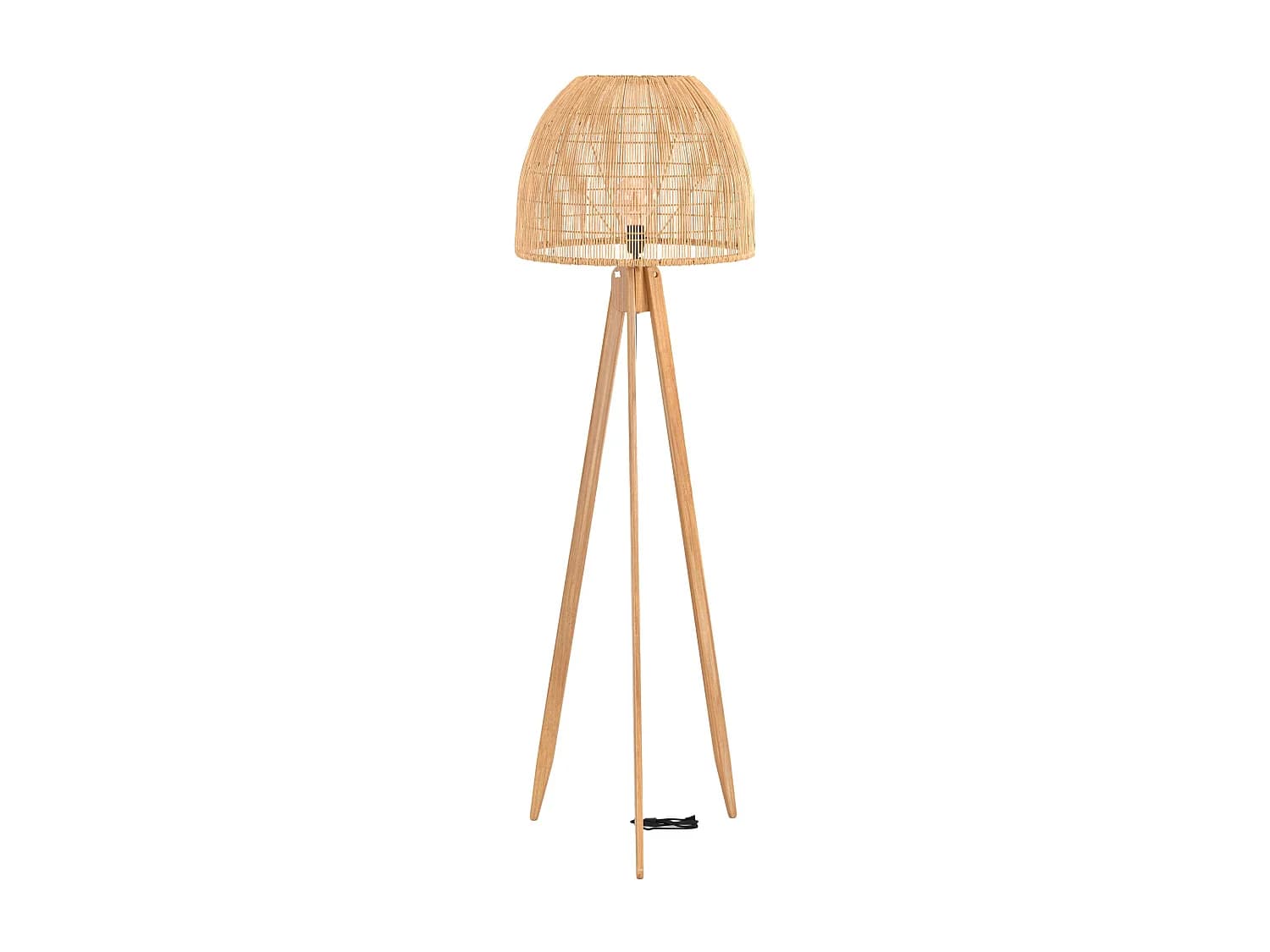 Lampadaire trépied en rotin et bois de teck massif - Corte
