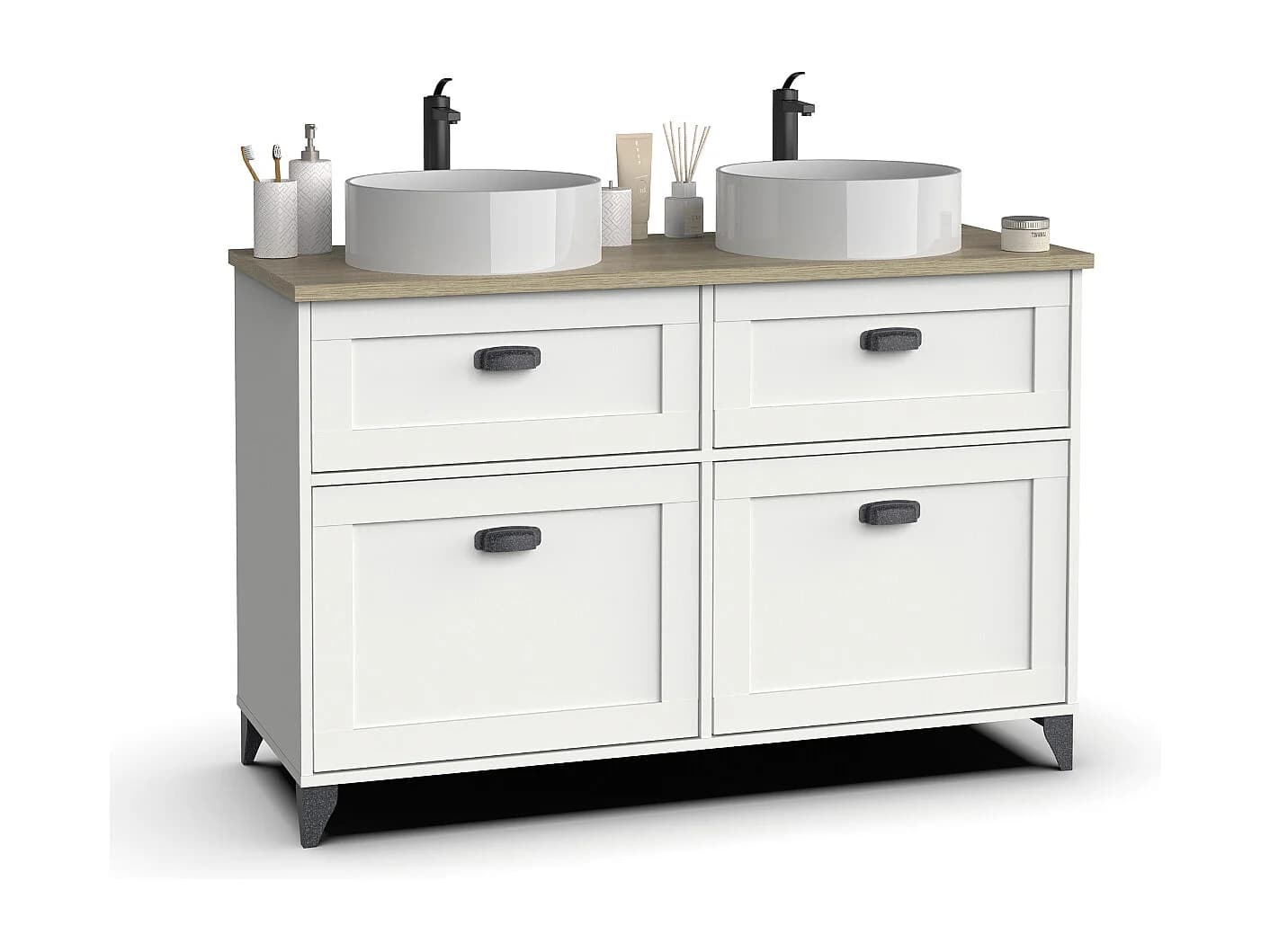 Meuble vasque pour salle de bain coloris blanc, chêne cambrian - L. 120 x L. 47 x H. 80 cm