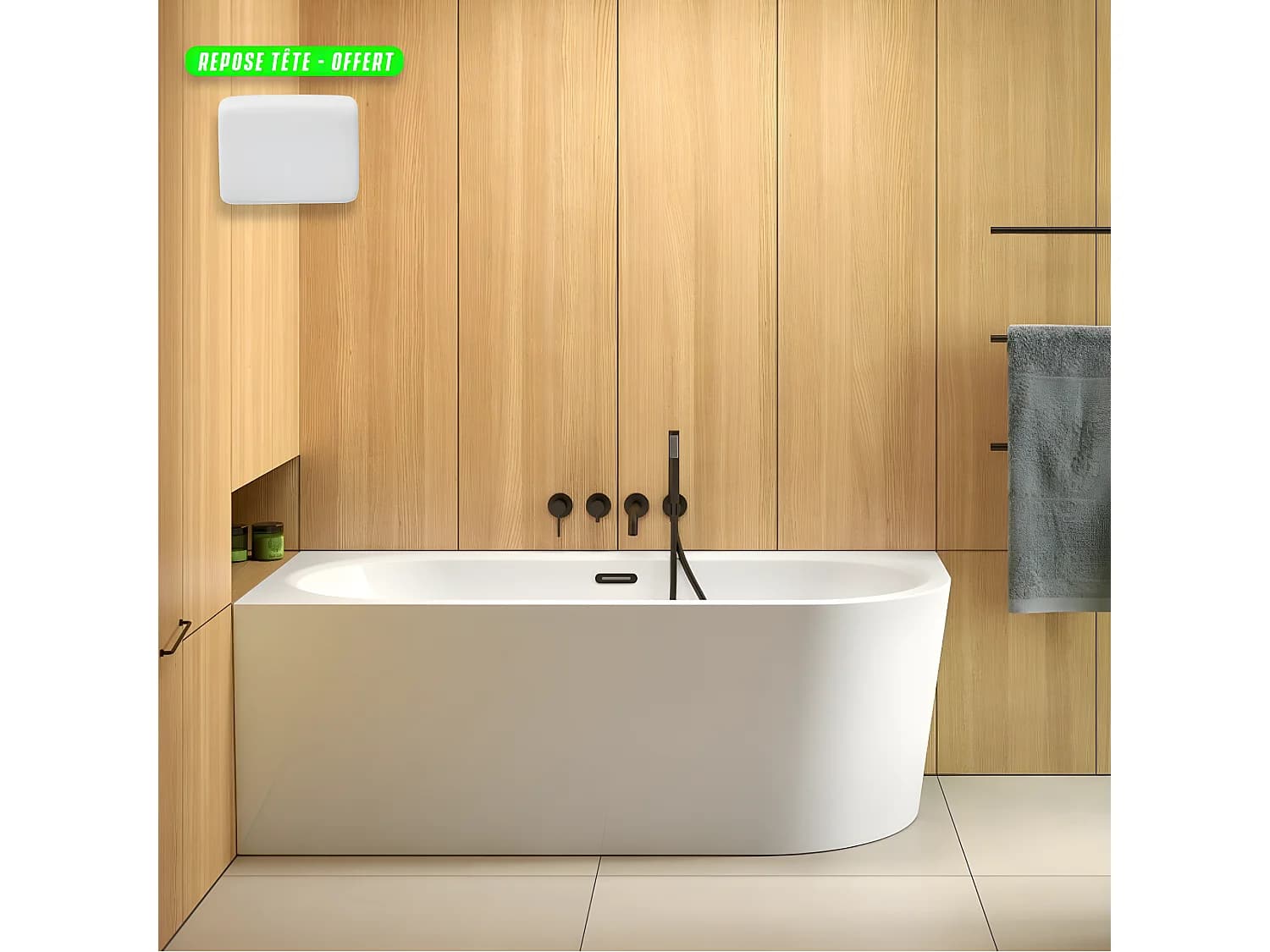 Baignoire d'angle Blanc + Siphon Blanc et Vidage inclus + Repose tête - AVITA S CLASSE - GAUCHE - 170 x 75 cm