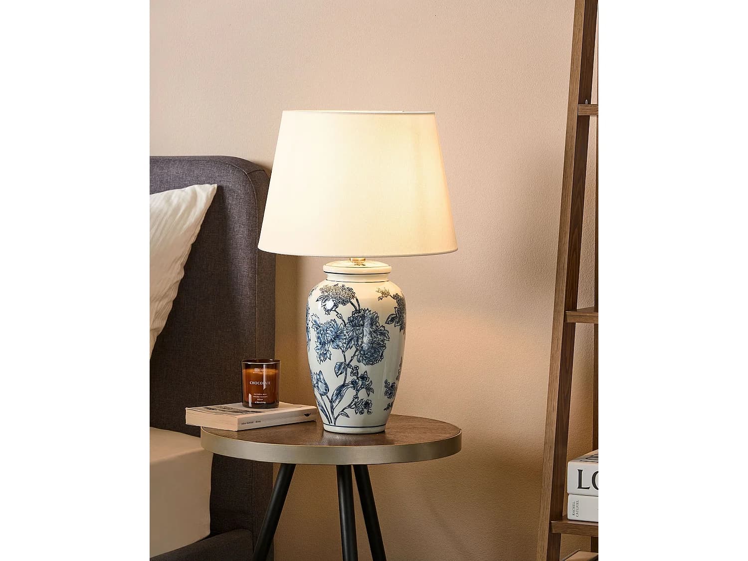 Lampe à poser BELUSO Porcelaine Blanc/bleu