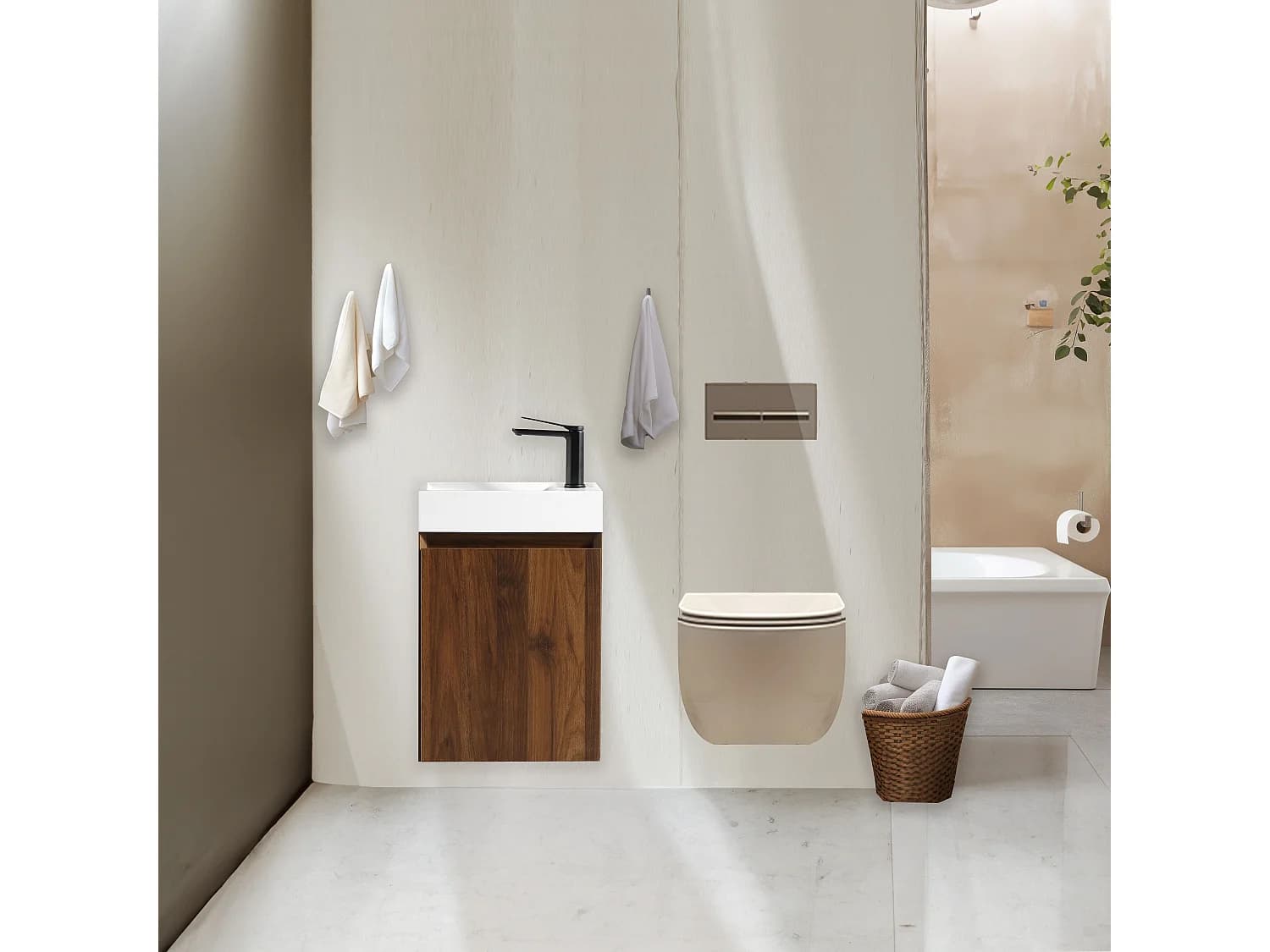 Lave-main salle de bain Aquastretto 40 cm chêne brun vieilli