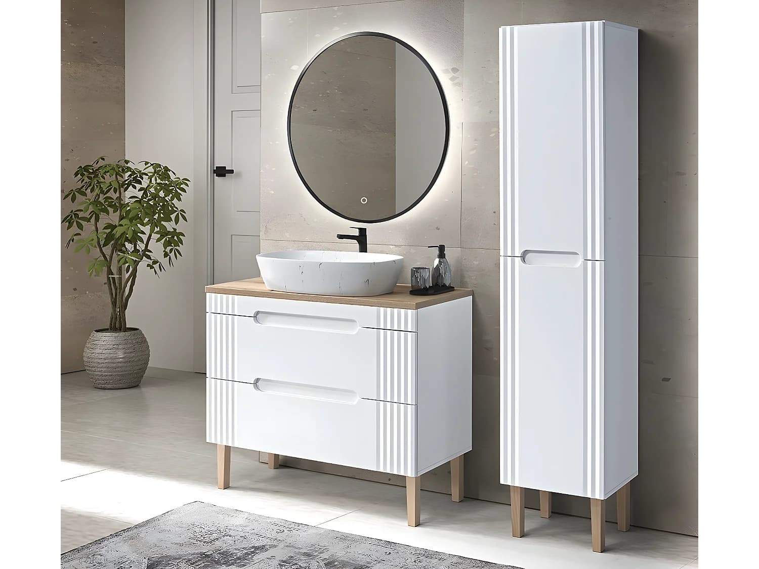 Meuble sous lavabo de salle de bain - Blanc alpin - L100-H62-P45,8 - FUJI