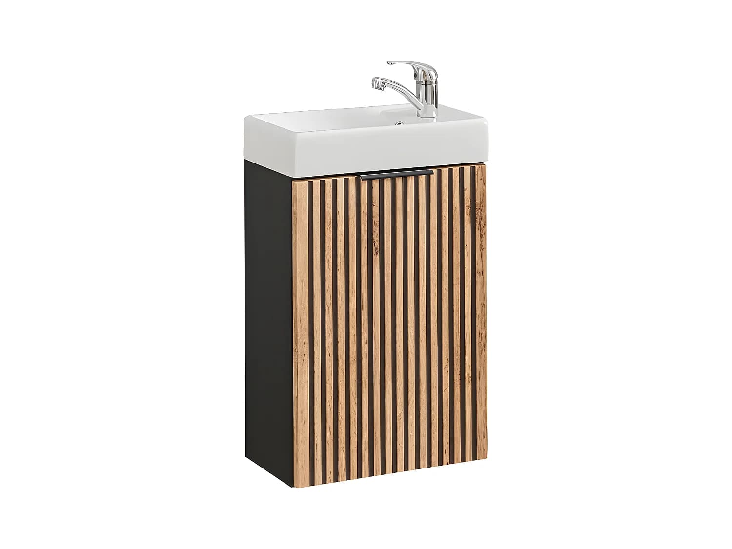 Meuble sous lavabo de salle de bain - Gris roche et chêne Wotan - L40-H57-P46 - LUXILO