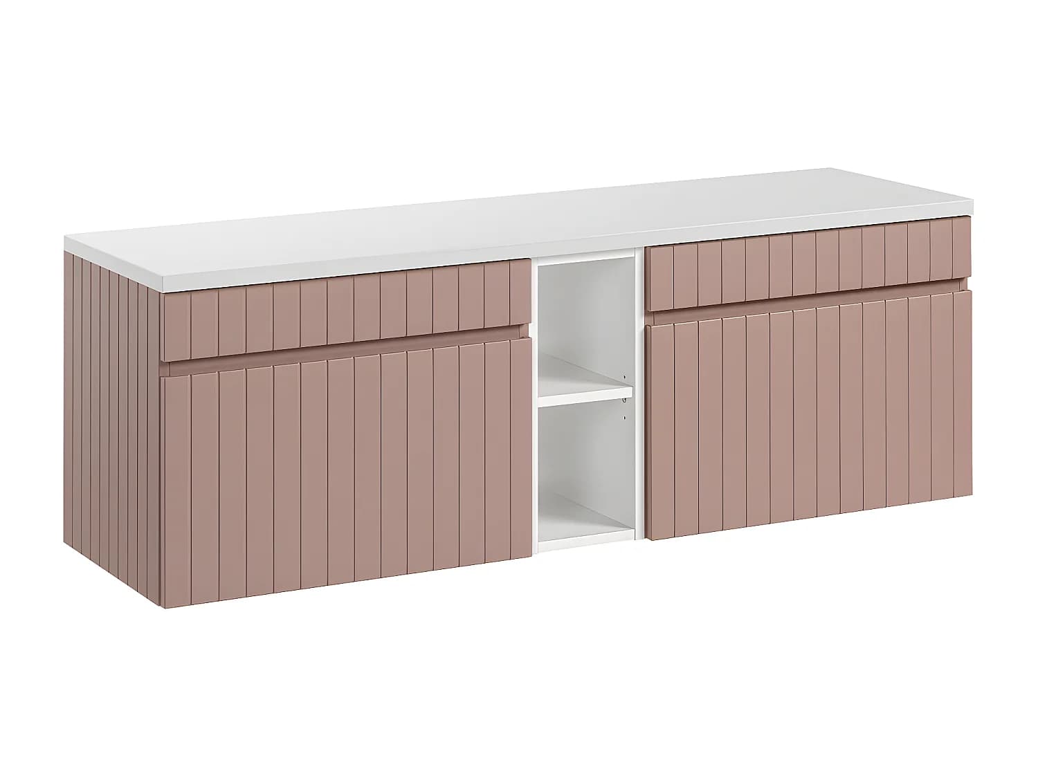 Meuble sous-vasque 140cm 2 niches Zelie Rose et Blanc