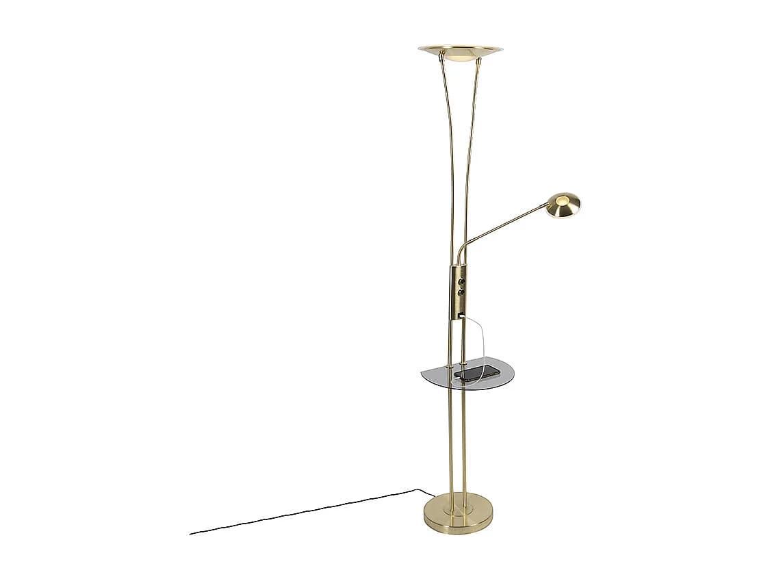 Lampadaire doré avec liseuse avec LED et port USB - Sevilla