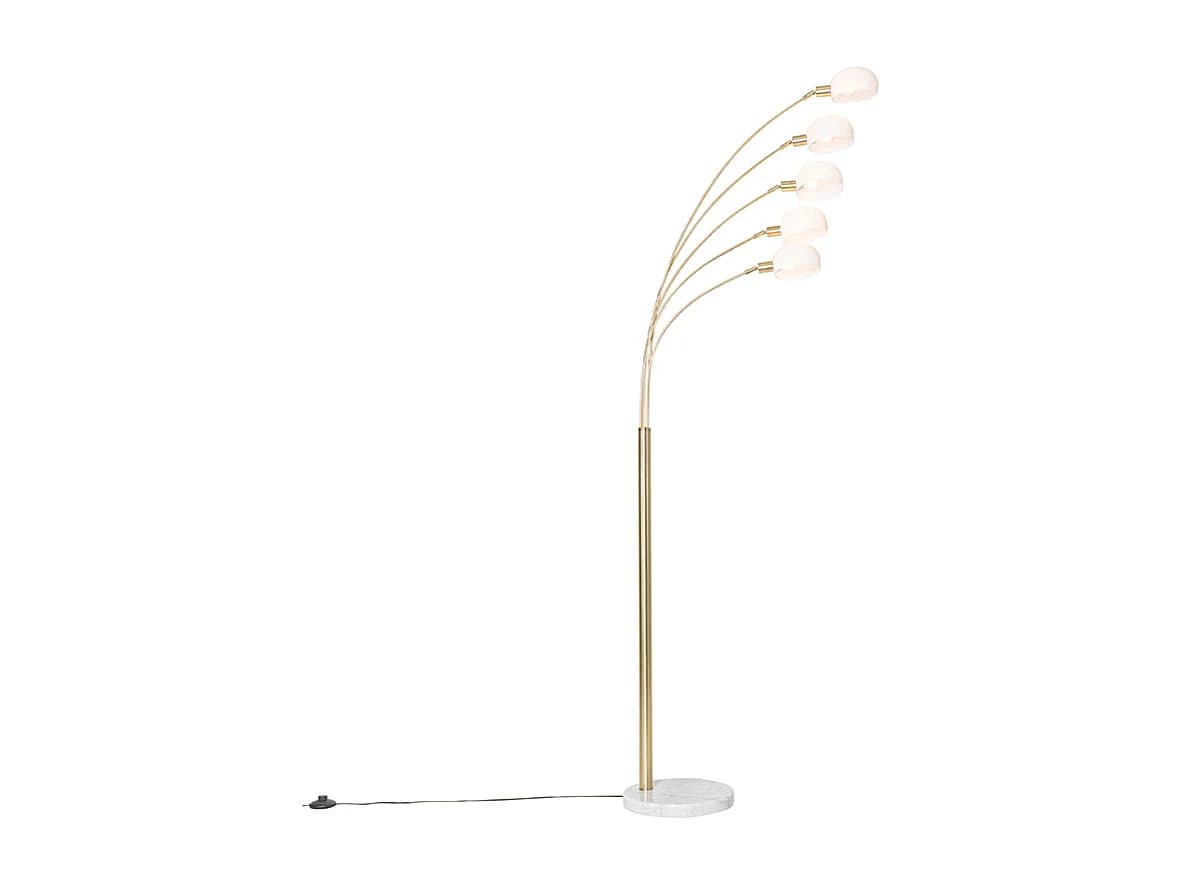 Lampadaire design en laiton avec verre opale 5 lumières - Sixties Marmo