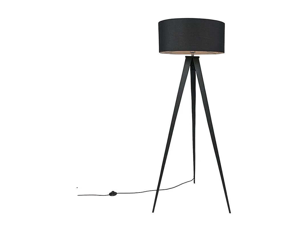 Lampadaire moderne noir avec abat-jour noir - Ilse