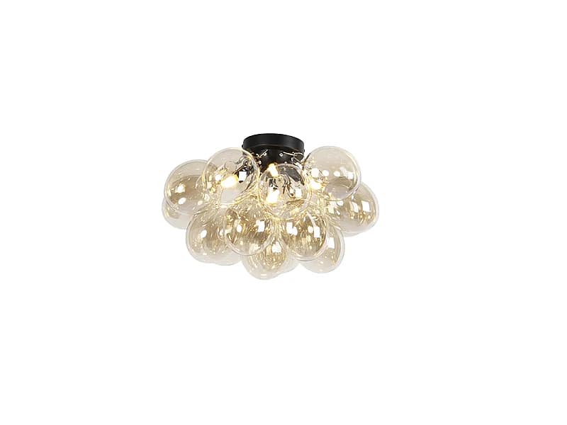 Plafonnier design noir avec verre ambré 4 lumières - Uvas
