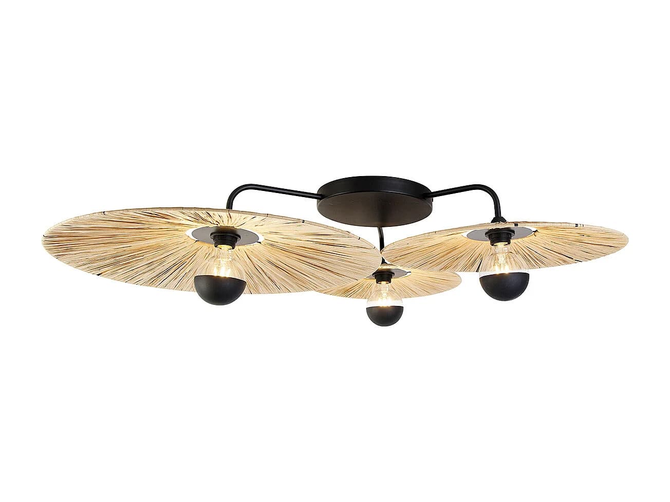 Plafonnier rustique noir avec corde 3 lumières - Leia