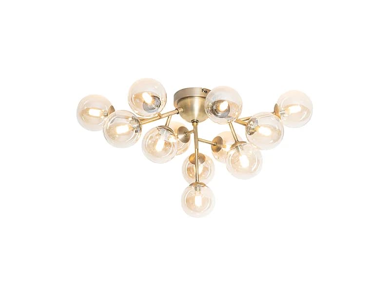 Plafonnier Art Déco bronze avec verre ambré 12 lumières - Bianca