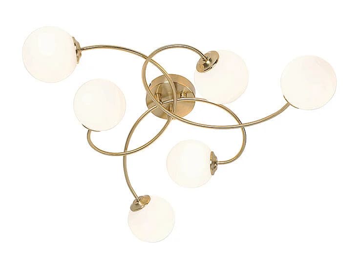 Plafonnier moderne doré avec verre opale 6 lumières - Athènes