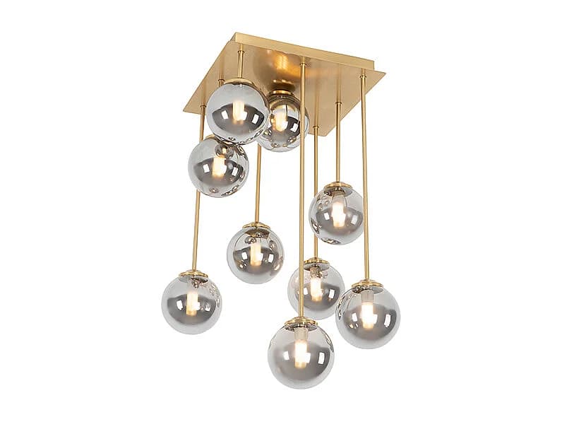 Plafonnier moderne doré 9 lumières avec verre fumé - Athènes