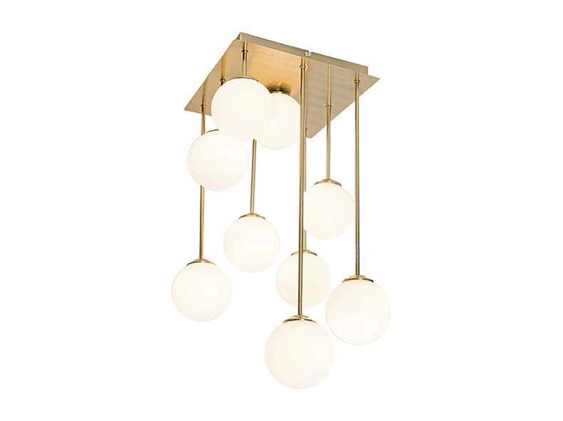 Plafonnier moderne doré avec verre opale 9 lumières - Athènes