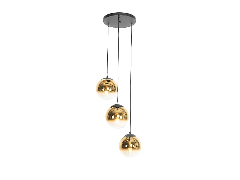 Suspension Art déco noire avec boules en verre dorées rondes 3 lumières - Pallon