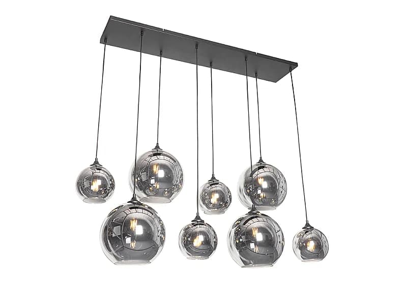 Suspension Art déco noire avec verre fumé 8 lumières - Sandra
