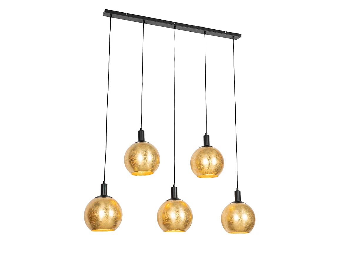 Suspension design noire avec verre doré 5 lumières - Bert