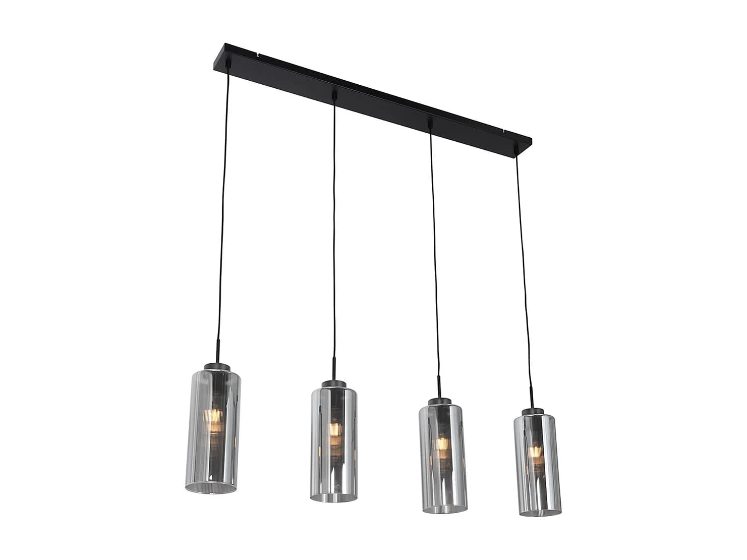 Suspension Art Déco noire avec verre fumé 4 lumières - Laura