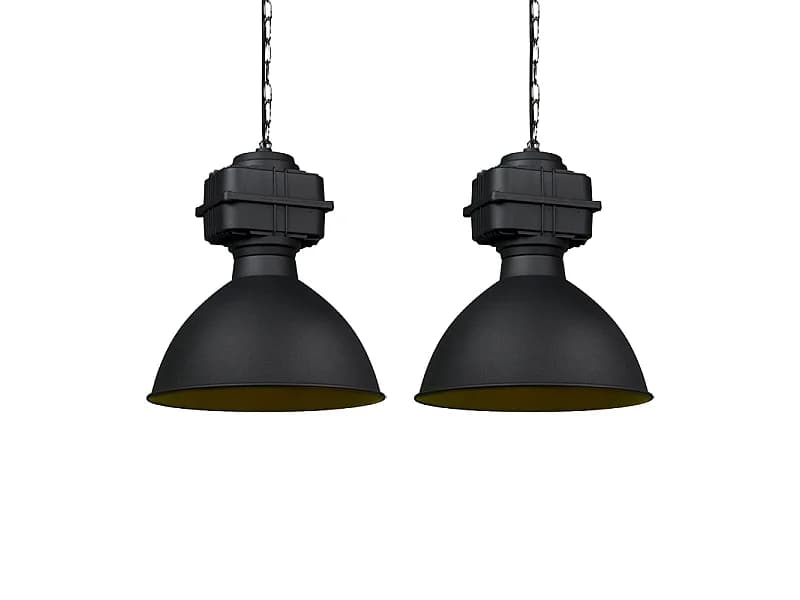 Lot de 2 lampes suspendues industrielles petites noir mat - Sicko