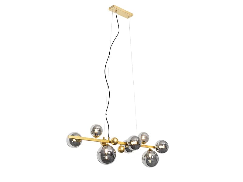 Suspension Art déco dorée avec verre fumé 8 lumières - David