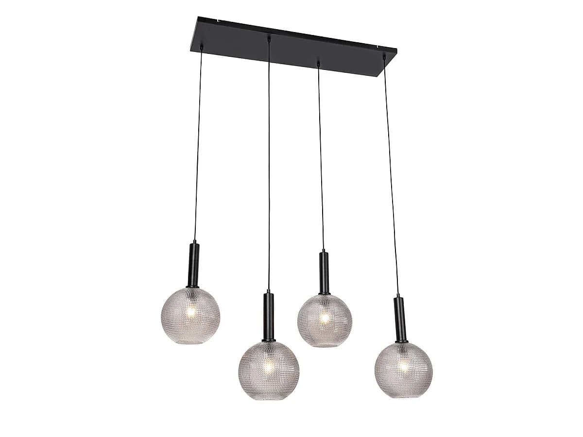 Suspension design noire avec verre fumé 4 lumières - Chico