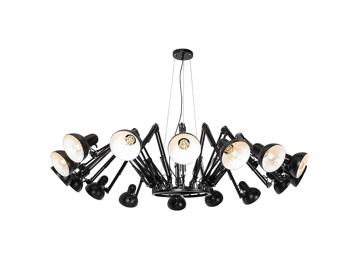 Suspension industrielle noire 16 lumières orientables - Hobby Spinne
