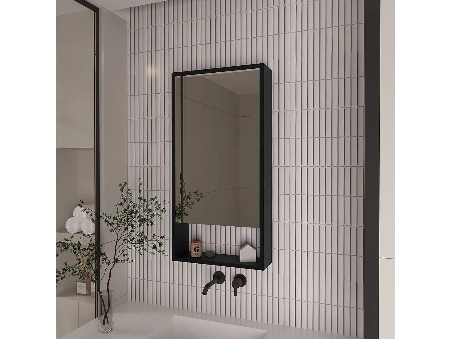 Armoire de toilette Mariana avec étagère ouverte , 89.91 cm X 45.46 cm X 14.22 cm , Noir