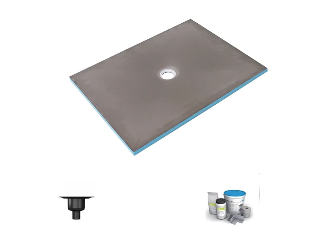 Receveur de douche à carreler 140 x 90 WEDI Fundo Primo rectangle écoulement centré + bonde verticale + kit d'étanchéité