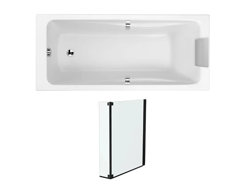 Pack baignoire droite 160 X 75 JACOB DELAFON Odéon Up + pare bain 2 volets noir mat