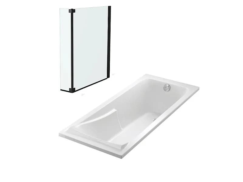 Lot baignoire droite 180 X 80 JACOB DELAFON Corvette + pare-bain 2 volets noir mat