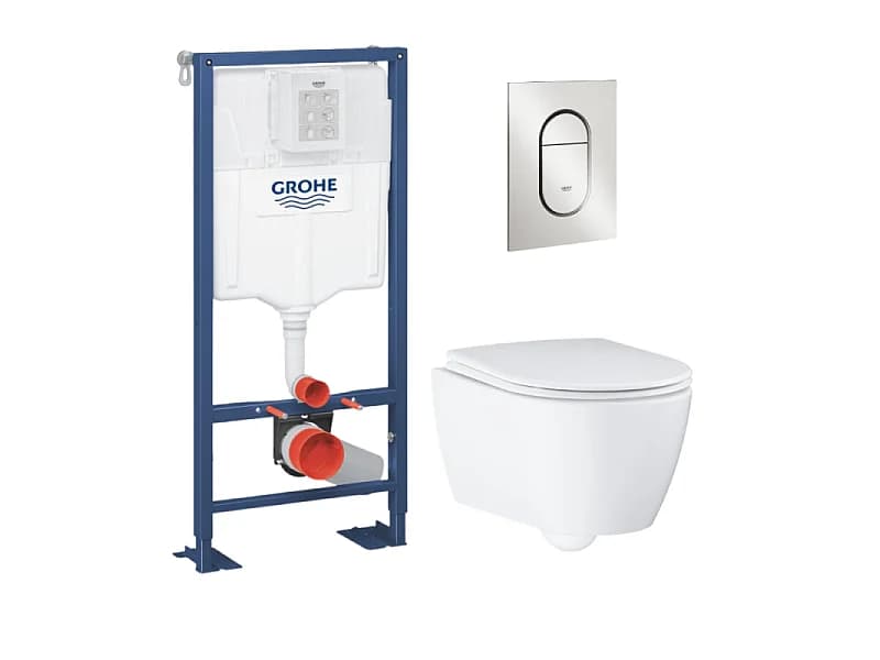 Grohe Pack WC suspendu sans bride Essence + abattant + plaque chromée + bâti Grohe