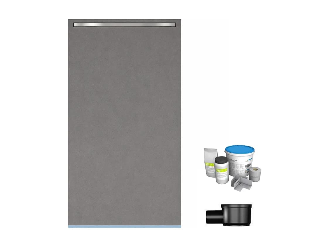 Receveur de douche à carreler 120 x 80 cm WEDI Fundo Riolito Neo + barrette de finition + bonde horizontale + kit d'étanchéité