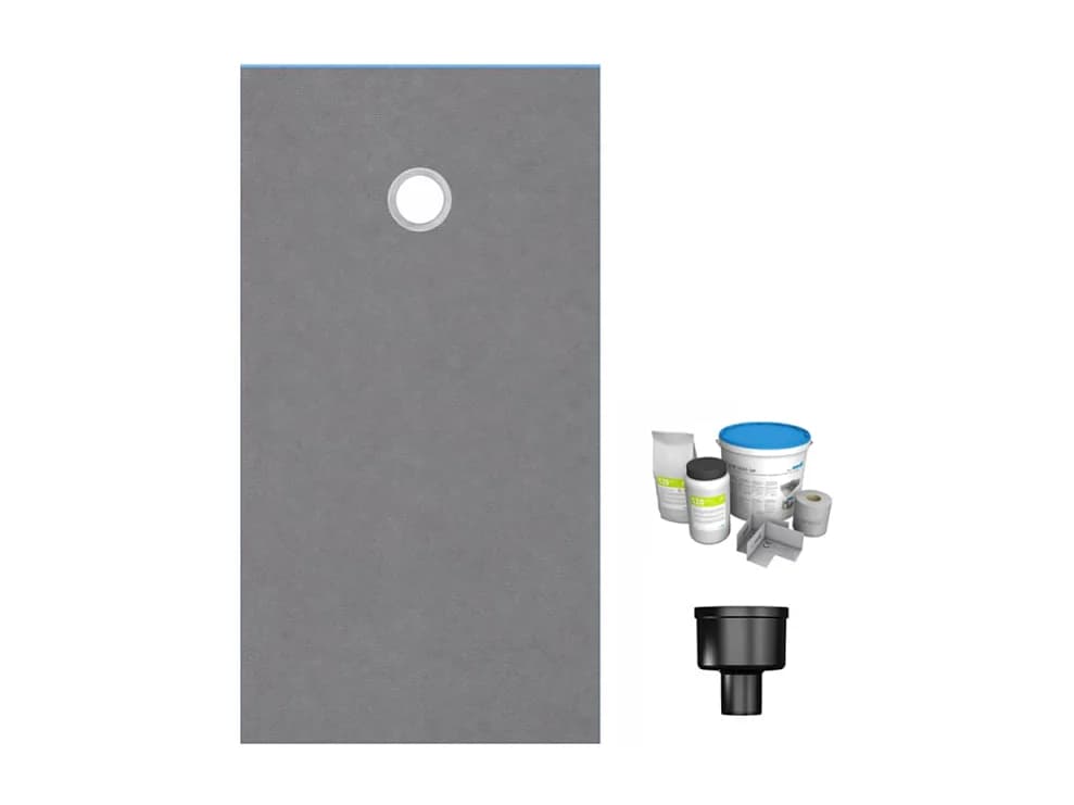Receveur de douche à carreler 120 x 90 WEDI Fundo Primo rectangle écoulement excentré + bonde verticale + kit d'étanchéité