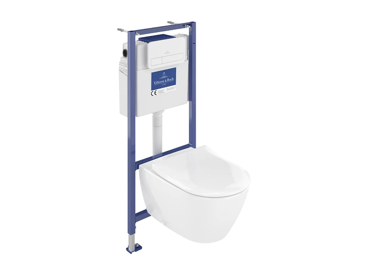 Pack WC sans bride VILLEROY ET BOCH Subway 2.0 avec abattant frein de chute + bâti Viconnect PRO + plaque blanche