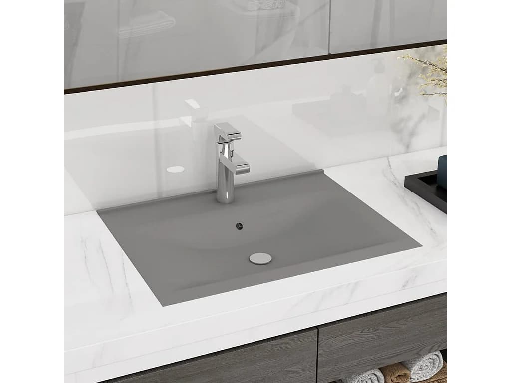 Vasque avec trou de robinet Gris clair mat 60x46 cm Céramique WVGQ6726
