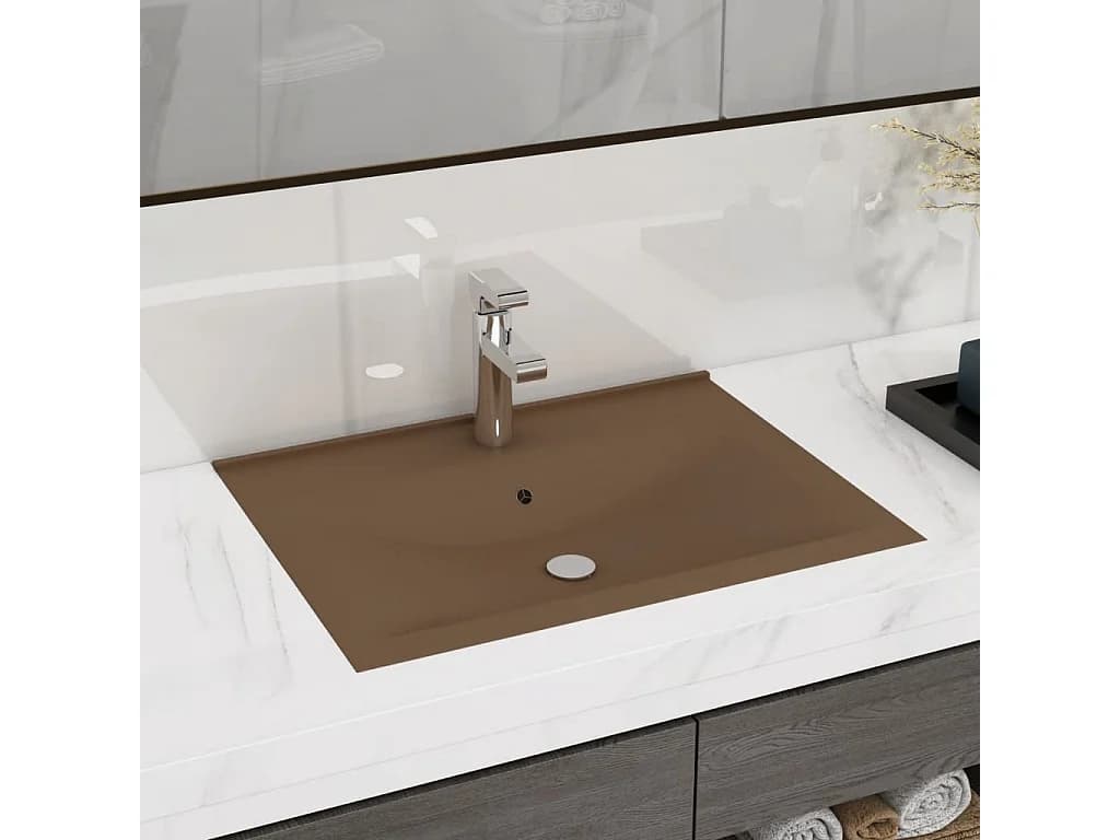 Vasque avec trou de robinet Crème mat 60x46 cm Céramique WVGQ2694