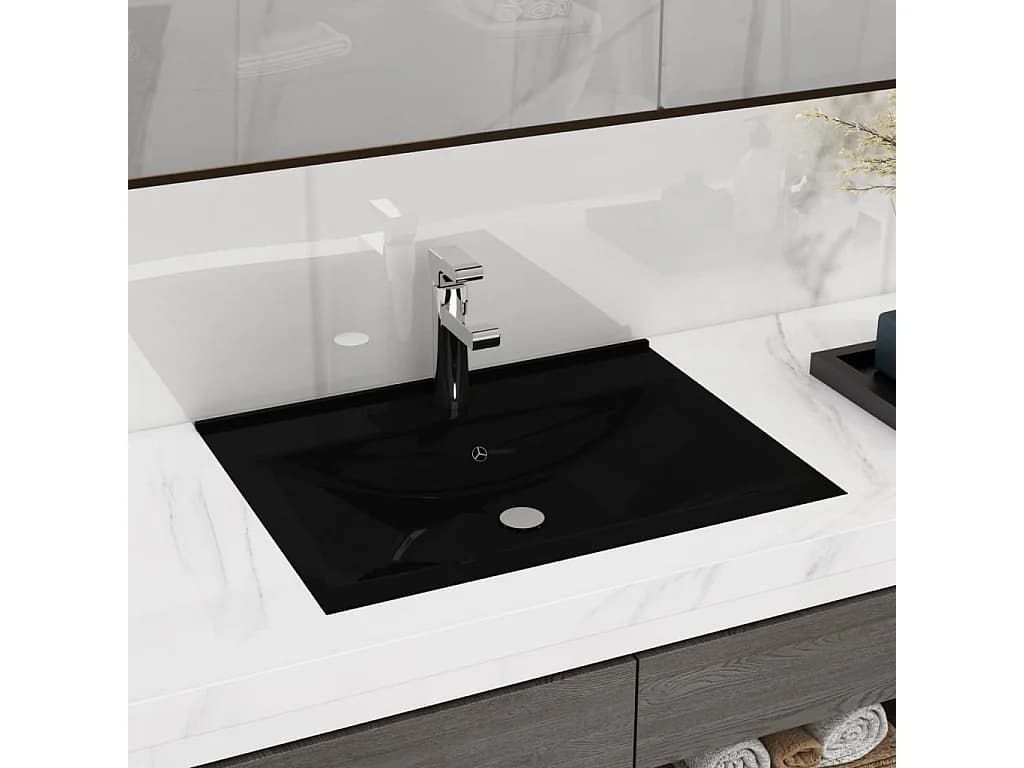 Vasque avec trou de robinet Noir mat 60x46 cm Céramique WVGQ4969