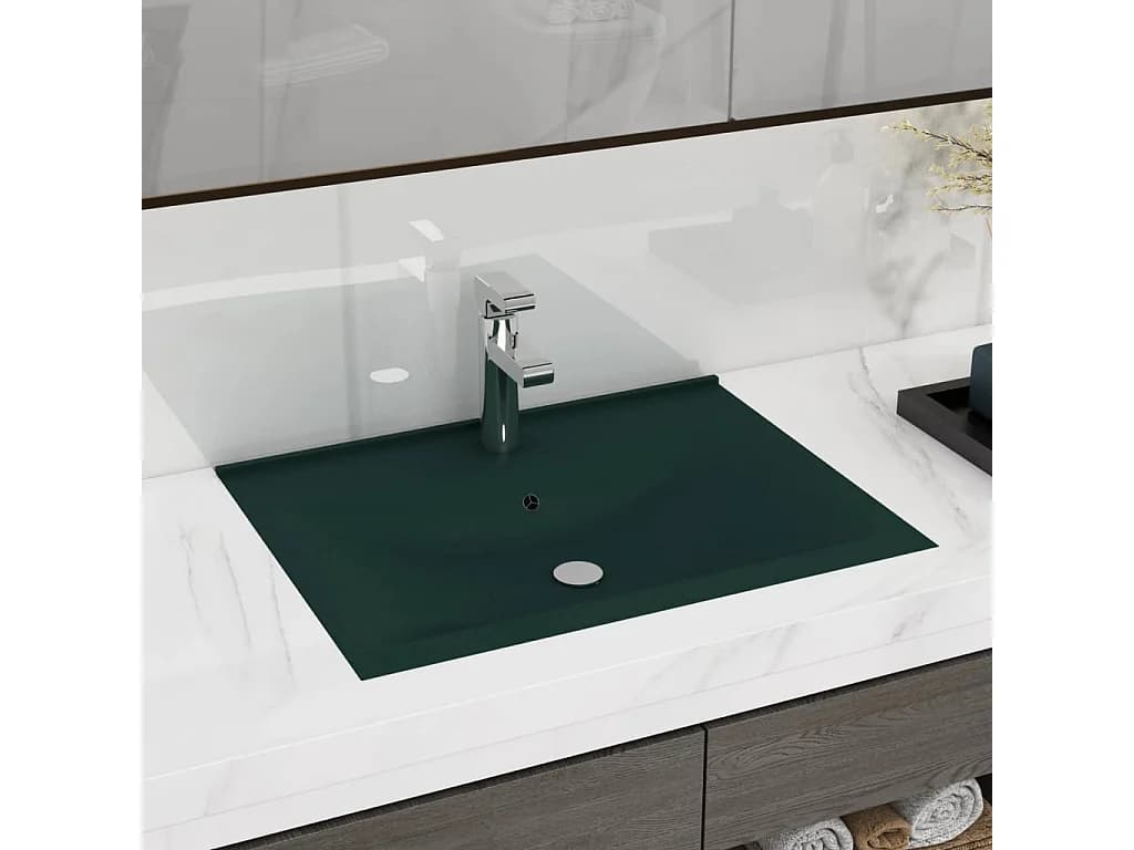 Vasque avec trou de robinet Vert foncé mat 60x46 cm Céramique WVGQ8694