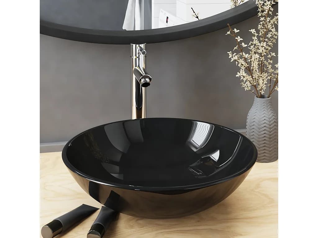Vasque de bain avec robinet et drain à poussoir Verre trempé WVGQ4326