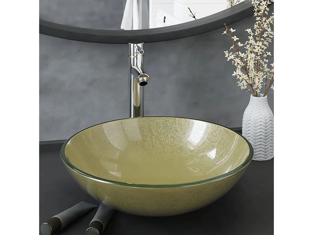 Vasque de bain avec robinet et drain à poussoir Verre trempé WVGQ2800