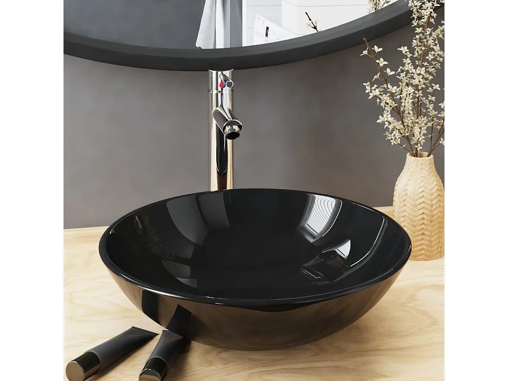 Vasque de bain avec robinet et drain à poussoir Verre trempé WVGQ8536