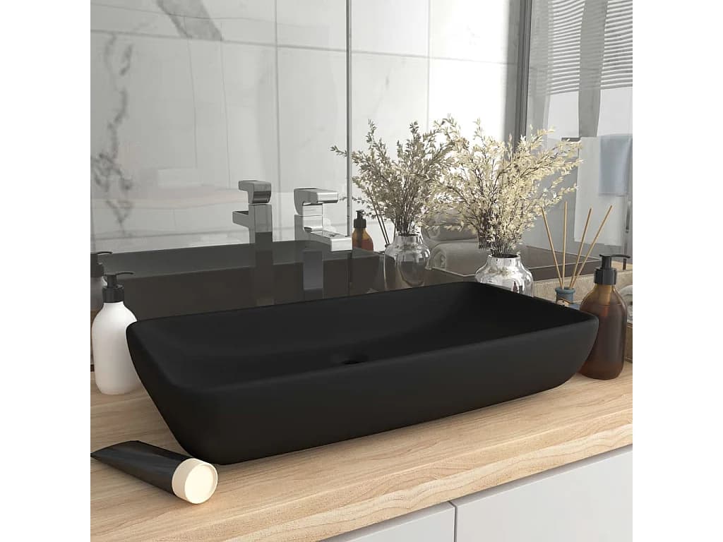 Vasque de luxe rectangulaire Noir mat 71x38 cm Céramique WVGQ5209